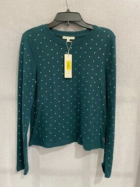 NWT Copper Key Girls Teal Rhinestone Long Sleeve Top Size L 12/14 Sparkle Tee